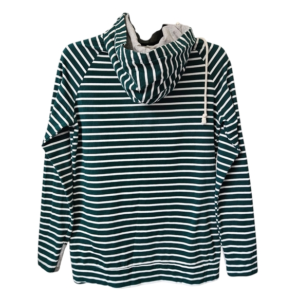 Ampersand Ave Double-Hooded Line It Up Spruce & Grey Sweater Size L - Picture 3 of 11